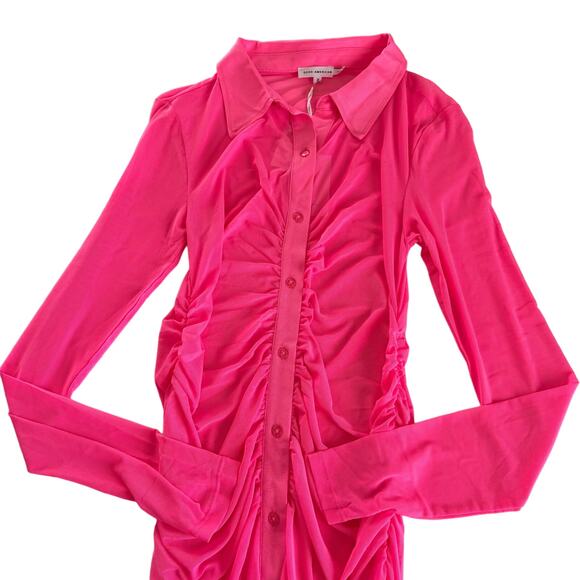 Good American Knockout Pink Sheer Ruched Long Sleeve Mini Dress Size 2 / Medium - Picture 4 of 7